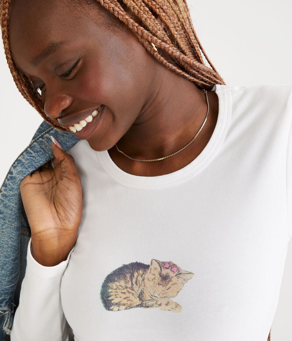 Long Sleeve Kitten Graphic Baby Tee