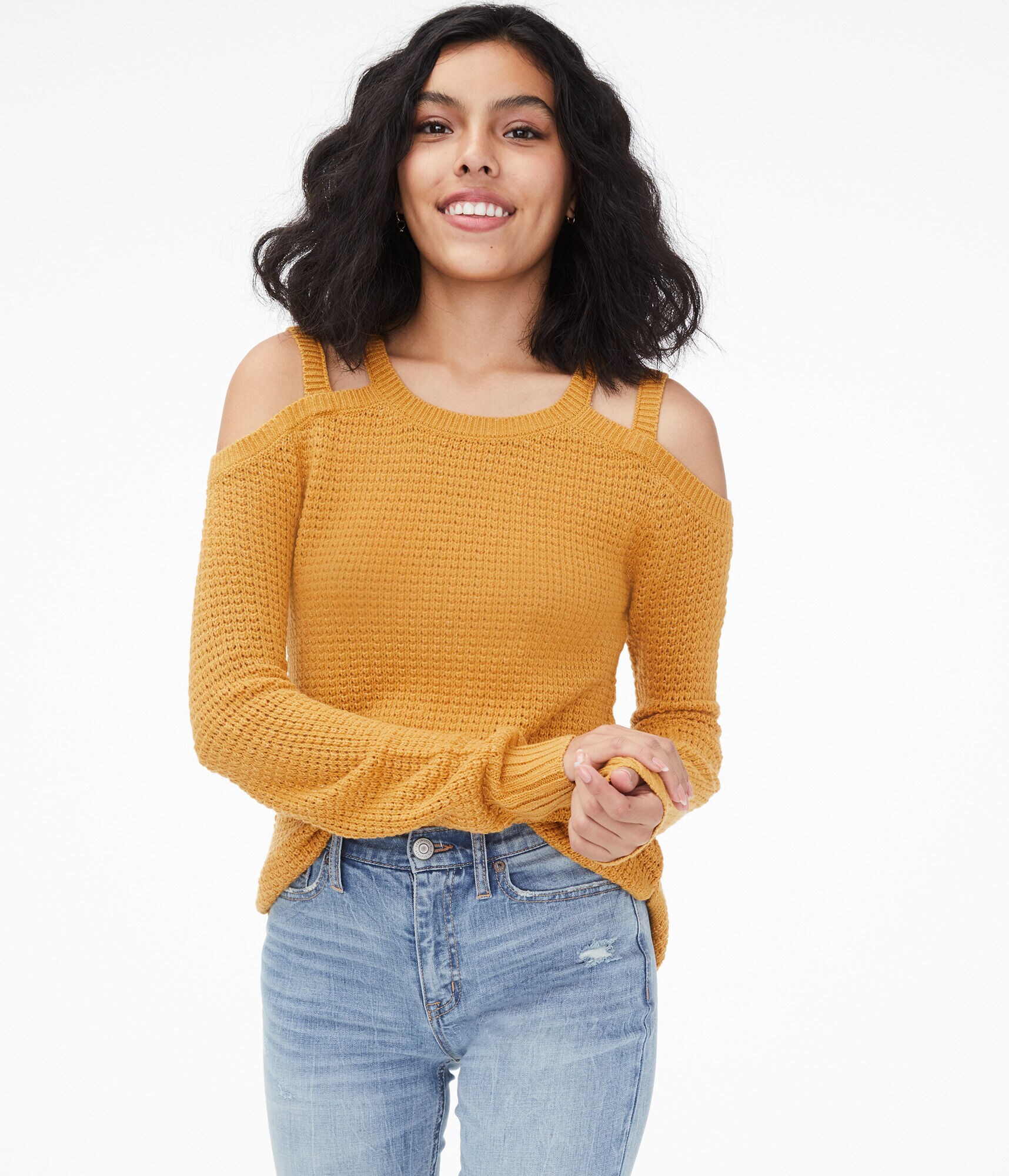 Strappy Cold-Shoulder Sweater