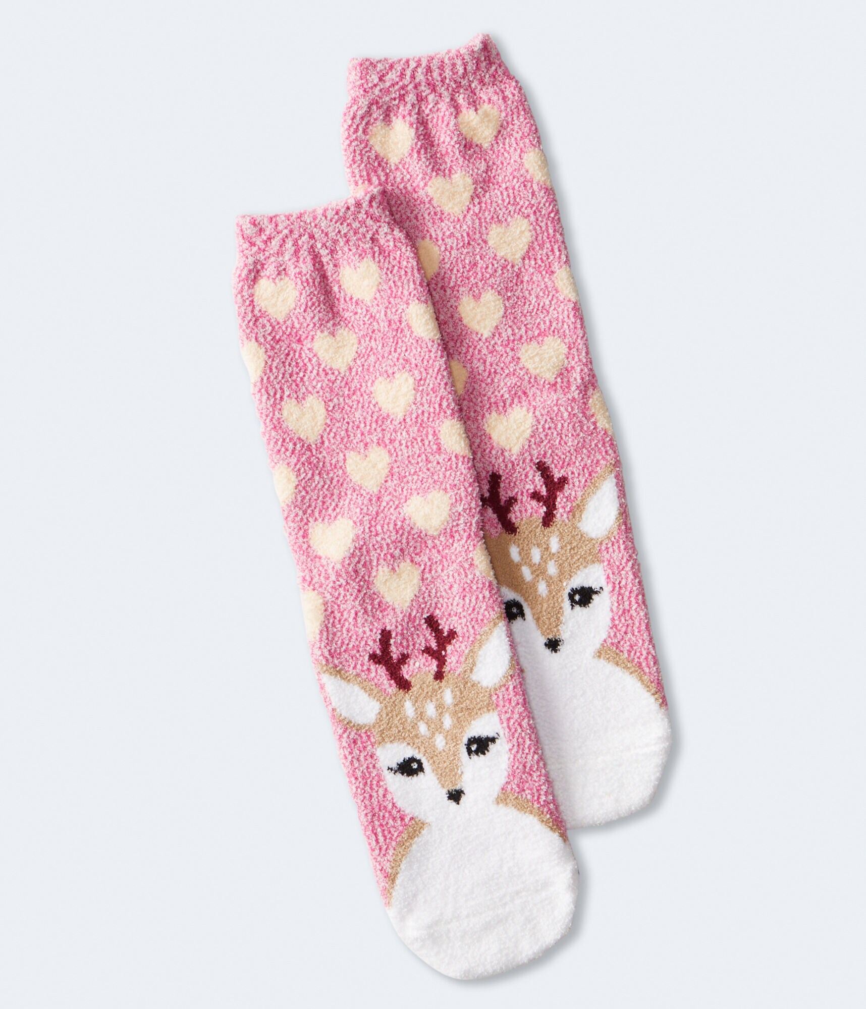 Deer Hearts Fuzzy Crew Socks
