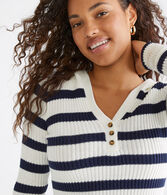 Striped Hooded Cropped Henley Sweater