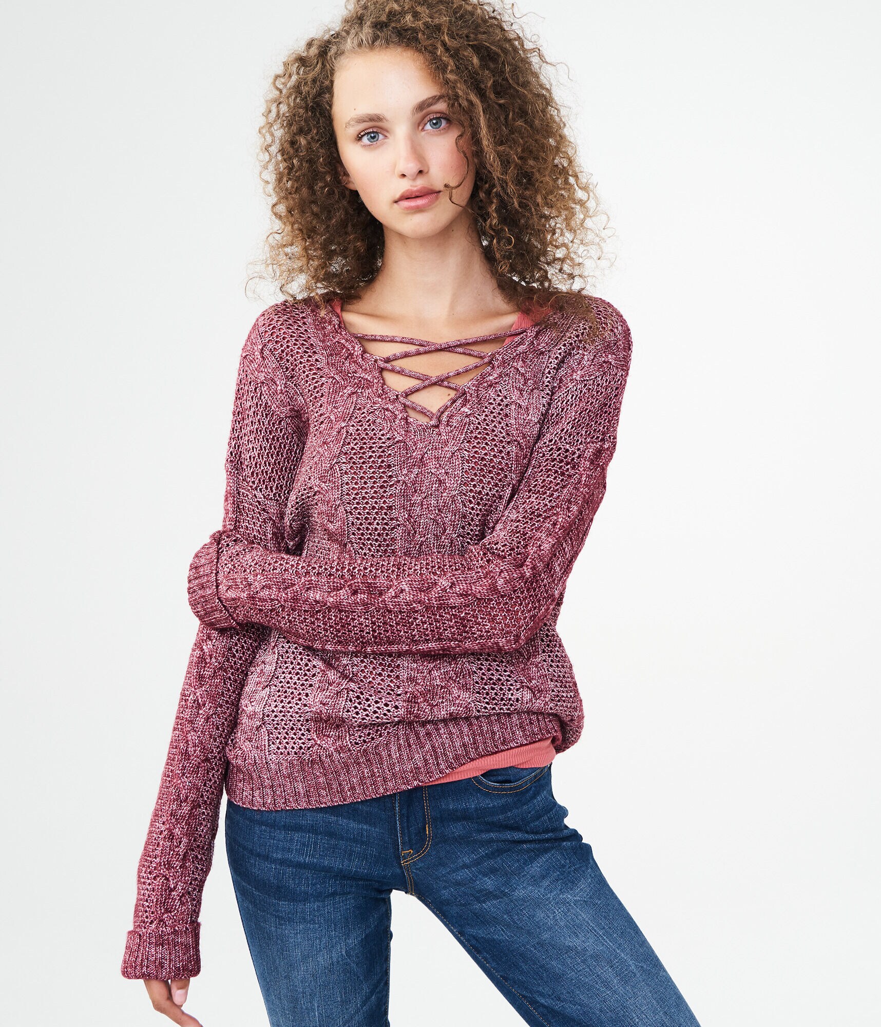 Cable Lace-Up Sweater