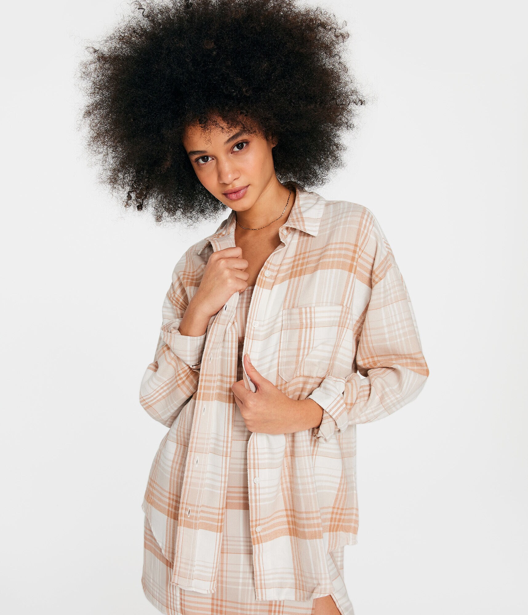 Long Sleeve Oversized Plaid Flannel Button-Down Shirt
