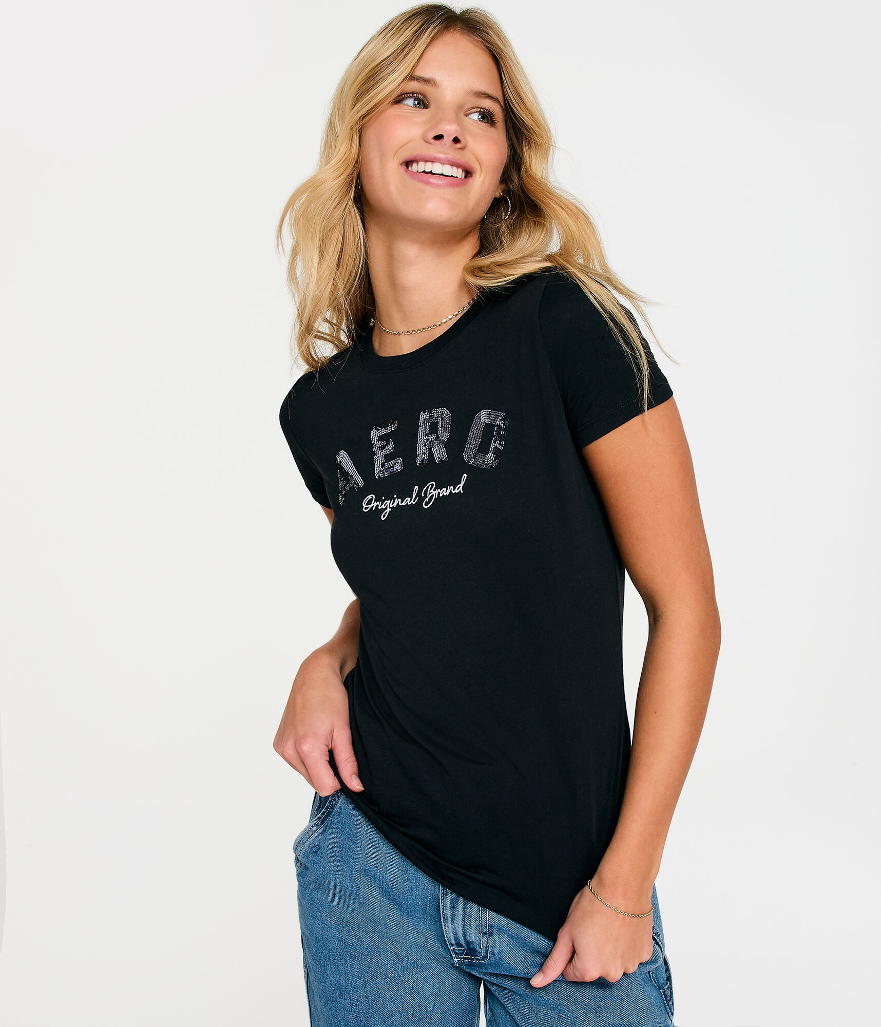 Aero Original Brand Sequin Graphic Tee