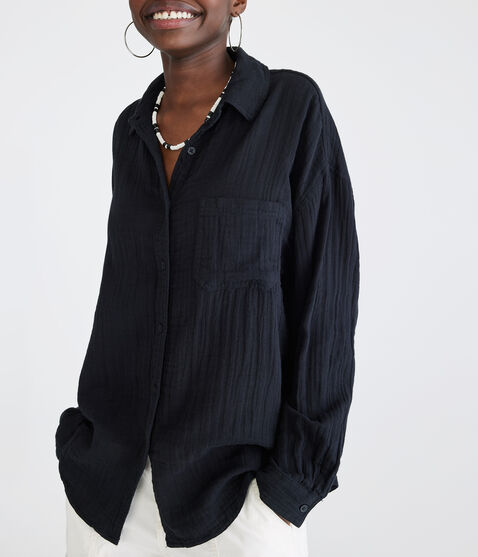 Long Sleeve Gauze Oversized Shirt