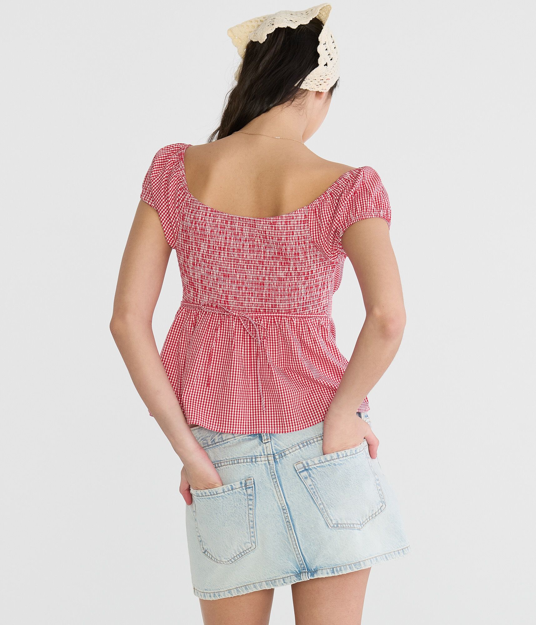 Gingham Tie-Back Babydoll Top