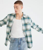 Long Sleeve Relaxed Washed Plaid Flannel Shirt