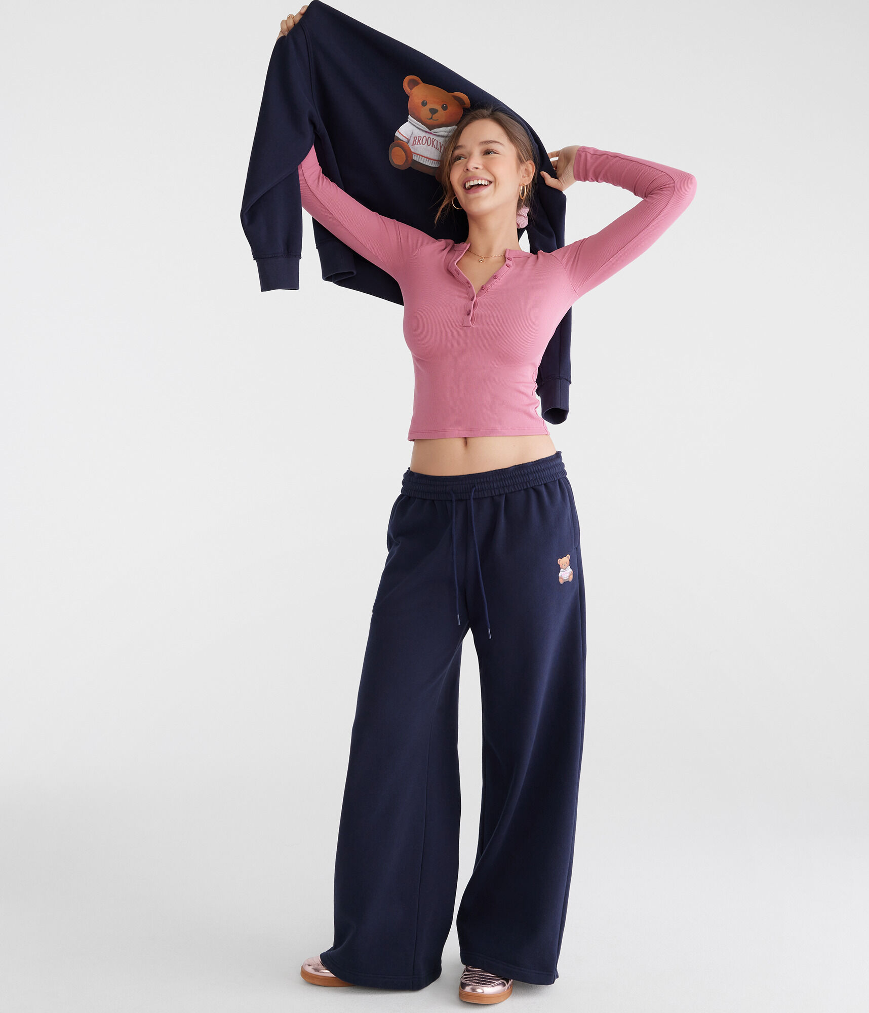 Teddy Bear Mid-Rise Wide Leg Sweatpants