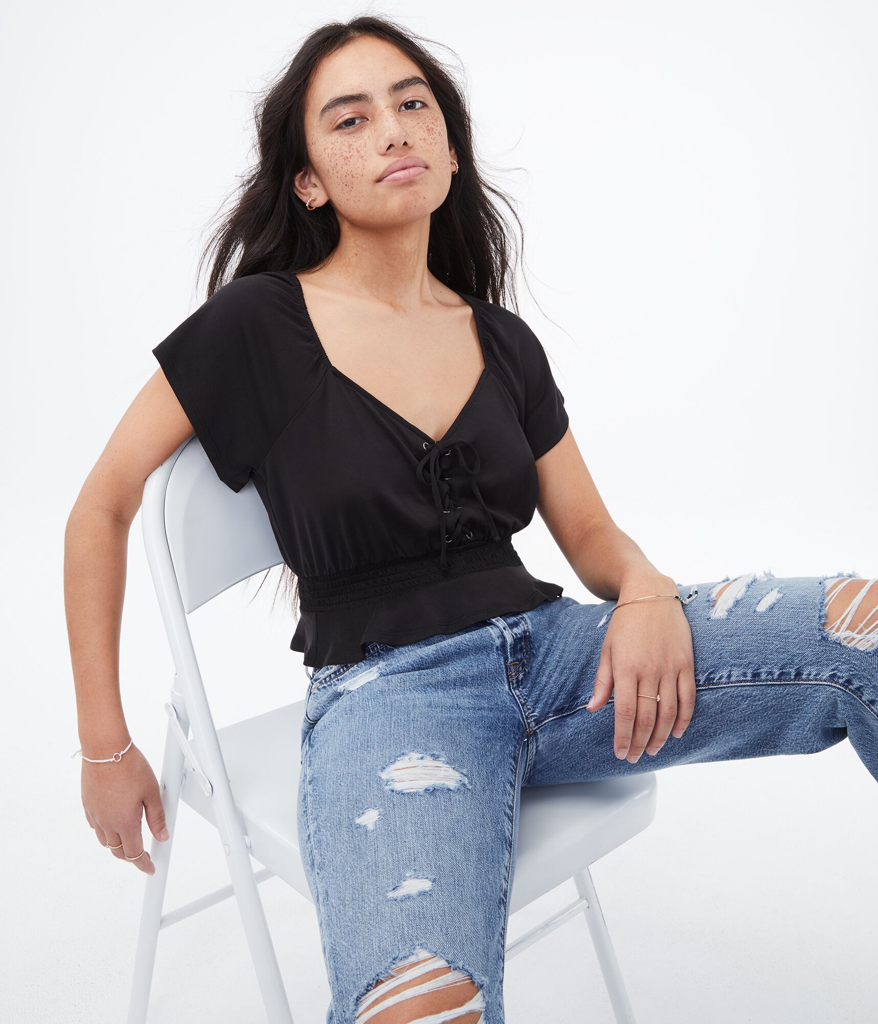 Flutter Sleeve Lace-Up Top