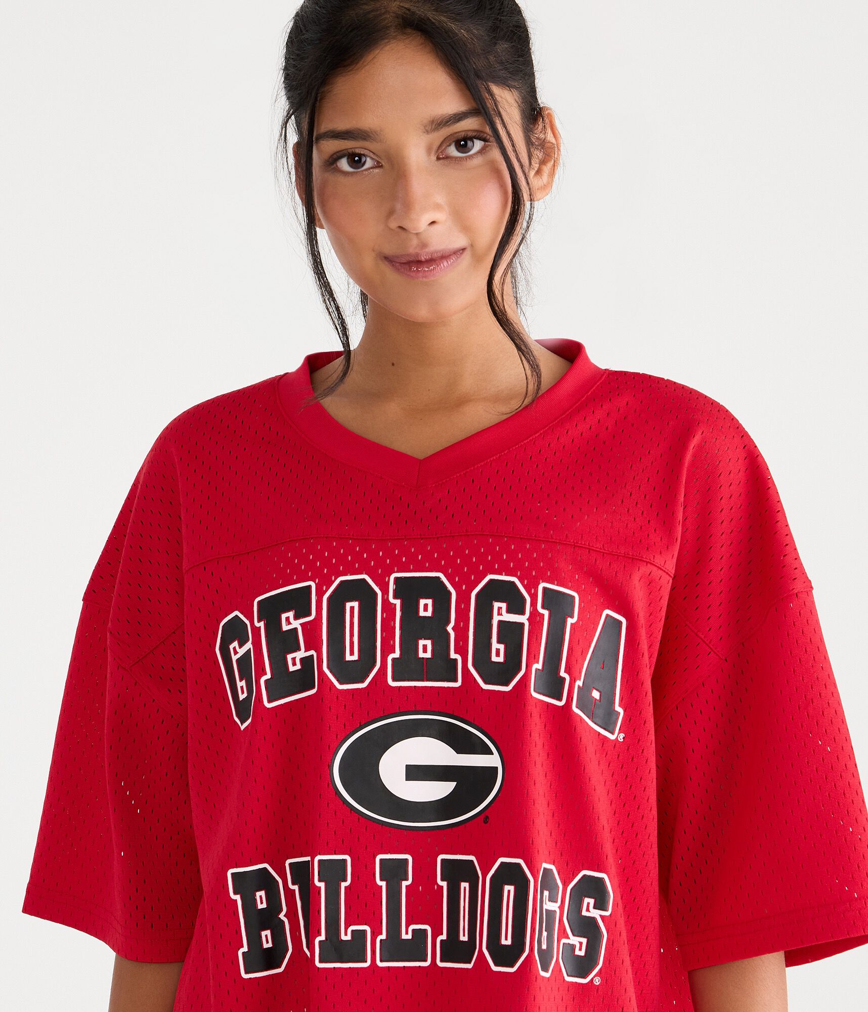 Georgia Bulldogs Boxy Mesh V-Neck Top