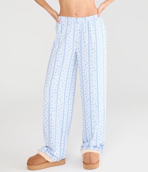 Floral Stripe Pointelle Straight Leg Sleep Pants Floral Stripe Pointelle Straight Leg Sleep Pants