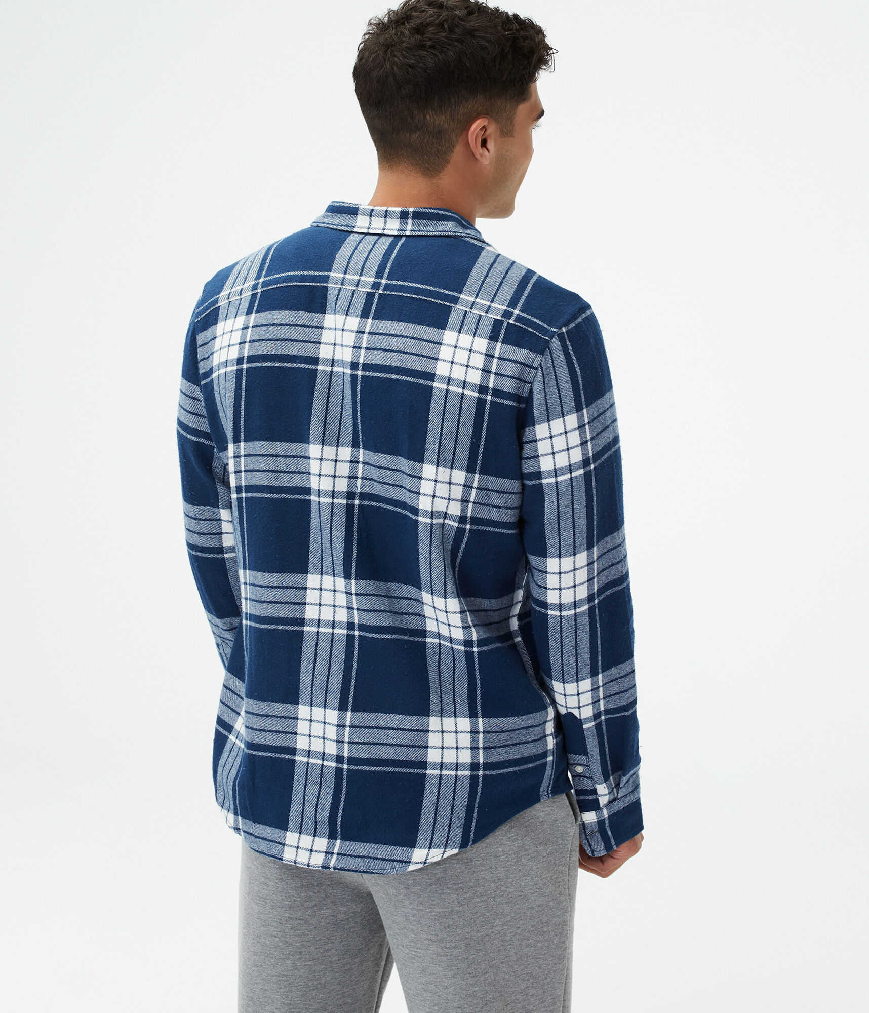 Long Sleeve Windowpane Plaid Flannel Button-Down Shirt