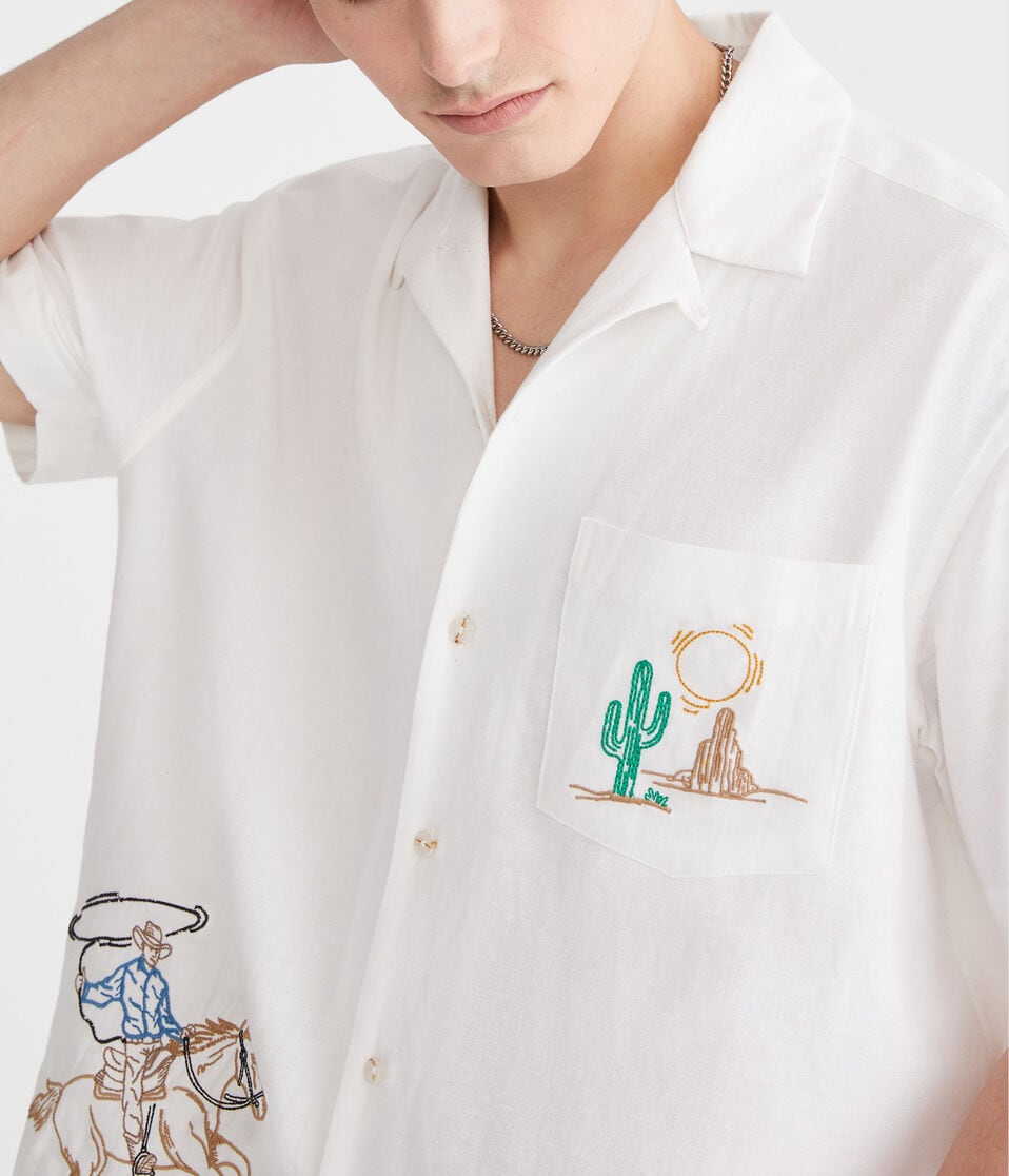 Short Sleeve Cowboy Boxy Linen Camp Shirt