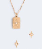 Cubic Zirconia Starburst Necklace & Earring Set