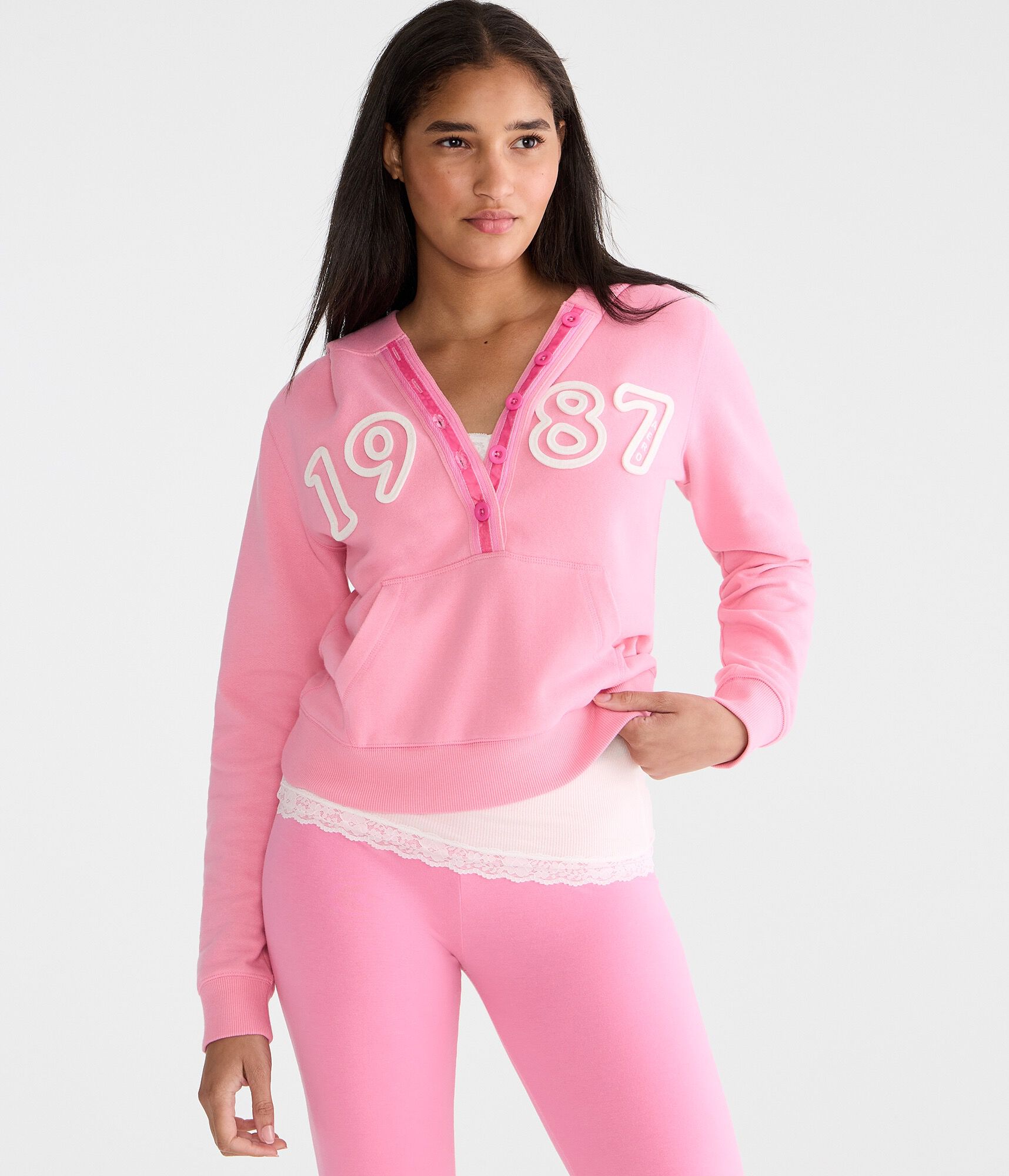 1987 Logo Buttoned Pullover Hoodie