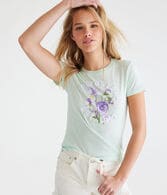 Aeropostale Flowers Appliqué Graphic Tee