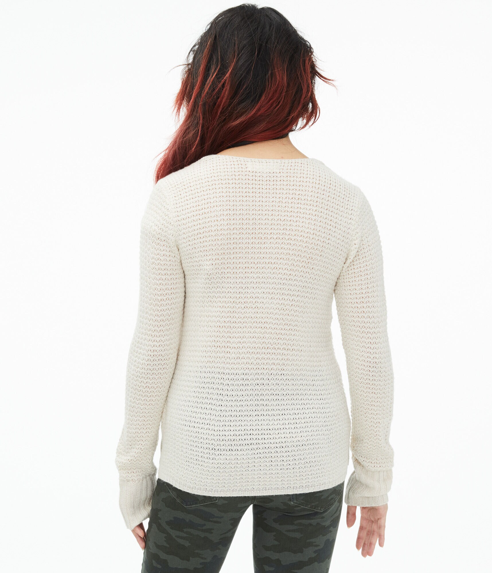 Laced-Up Shoulder V-Neck Sweater