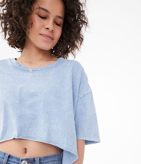Denim Wash Sharkbite Cropped Crew Tee Denim Wash Sharkbite Cropped Crew Tee