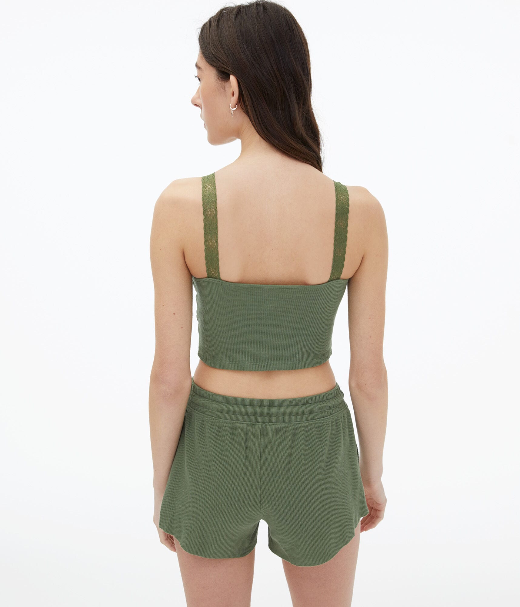 Lacy Waffle-Knit Cropped Sleep Tank