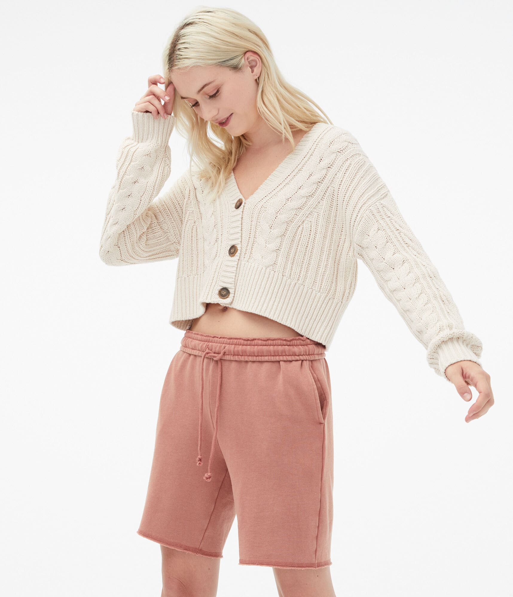 【2plan】Croa Cable V-Neck Crop Knit Cable-Knit V-Neck Crop Sweater | Madewell