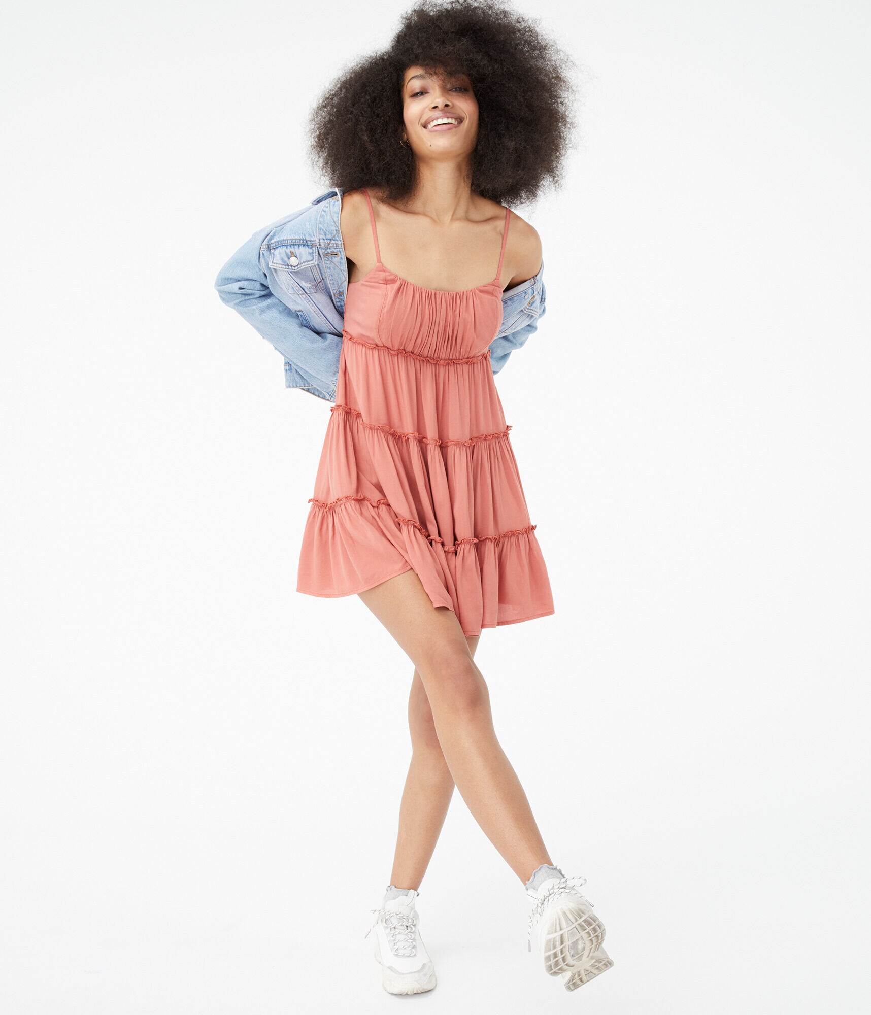 Solid Scoop-Neck Tiered Babydoll Dress