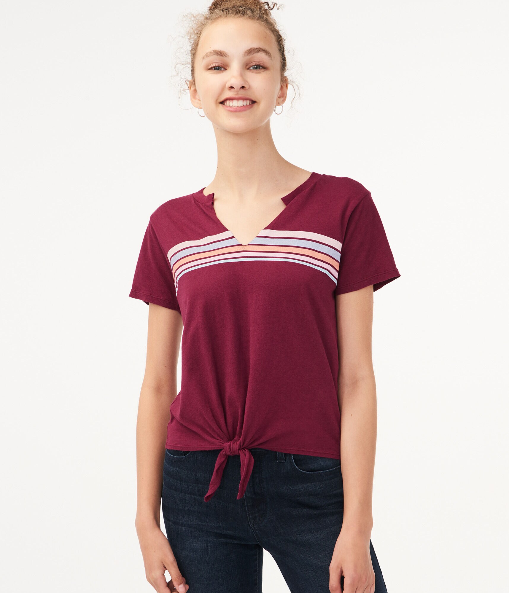 Striped Tie-Front Tee