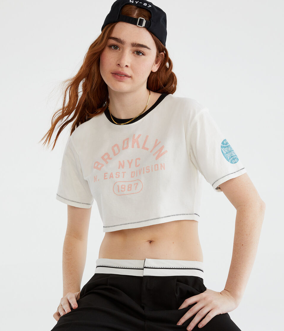 Brooklyn NY Oversized Cropped Ringer Tee