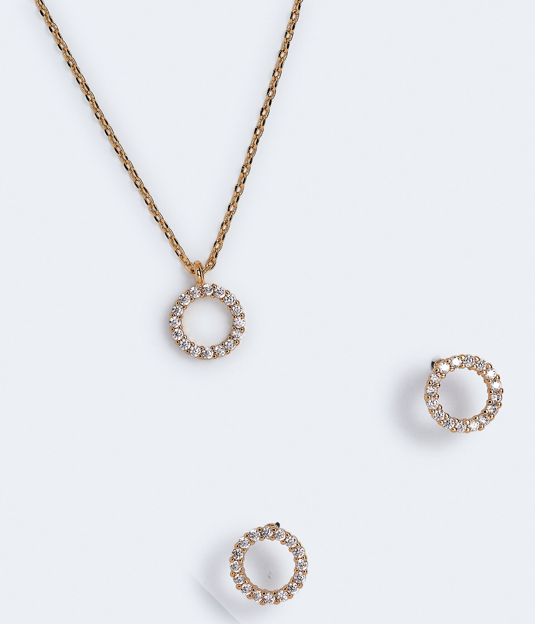 Cubic Zirconia Circle Necklace &amp; Earring Set
