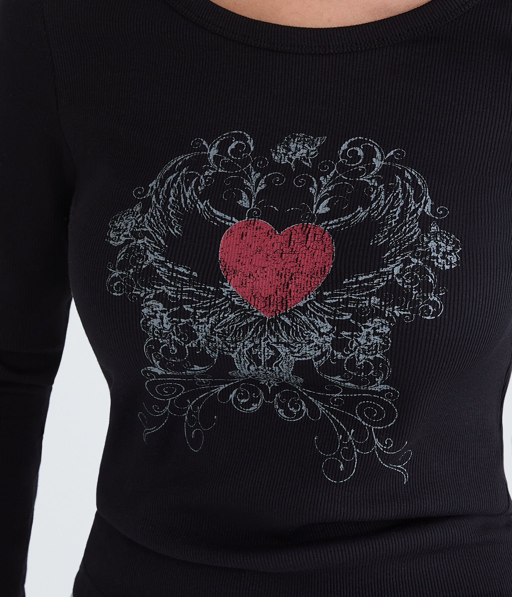 Long Sleeve Winged Heart Graphic Tee