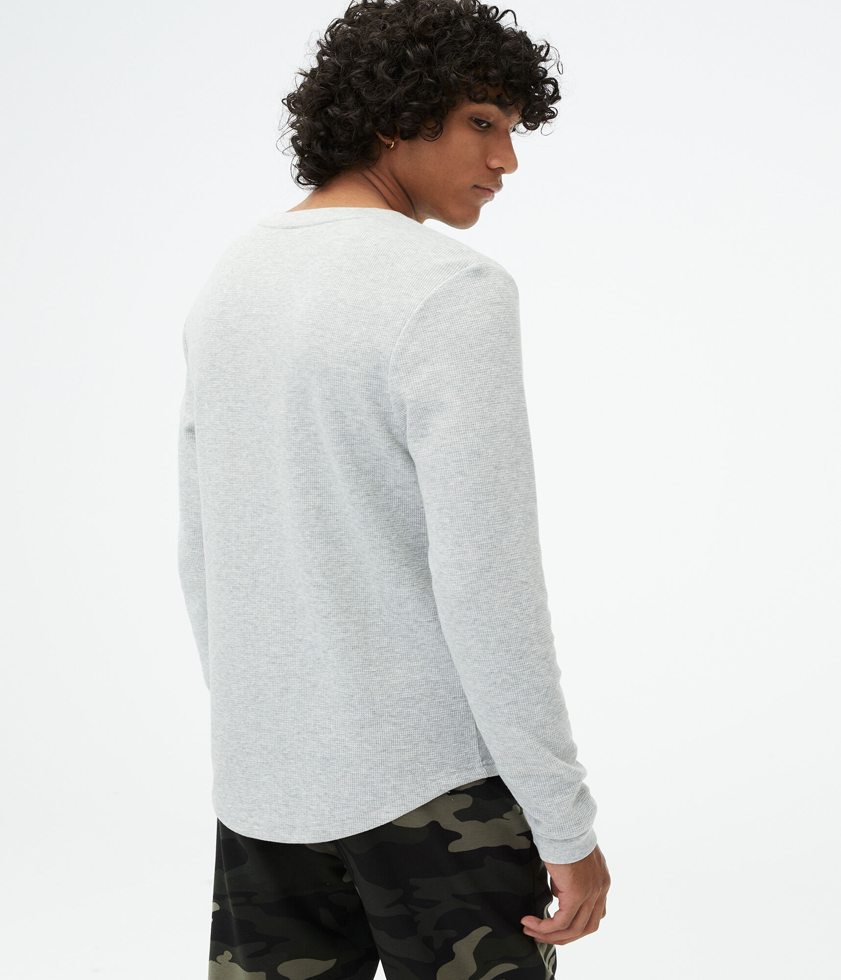 Long Sleeve Script Logo Curved Hem Thermal Graphic Tee