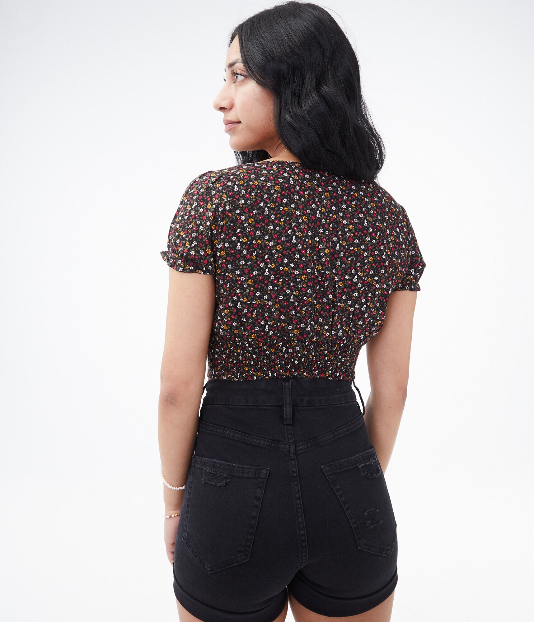 Patterned Keyhole Cutout Crop Top