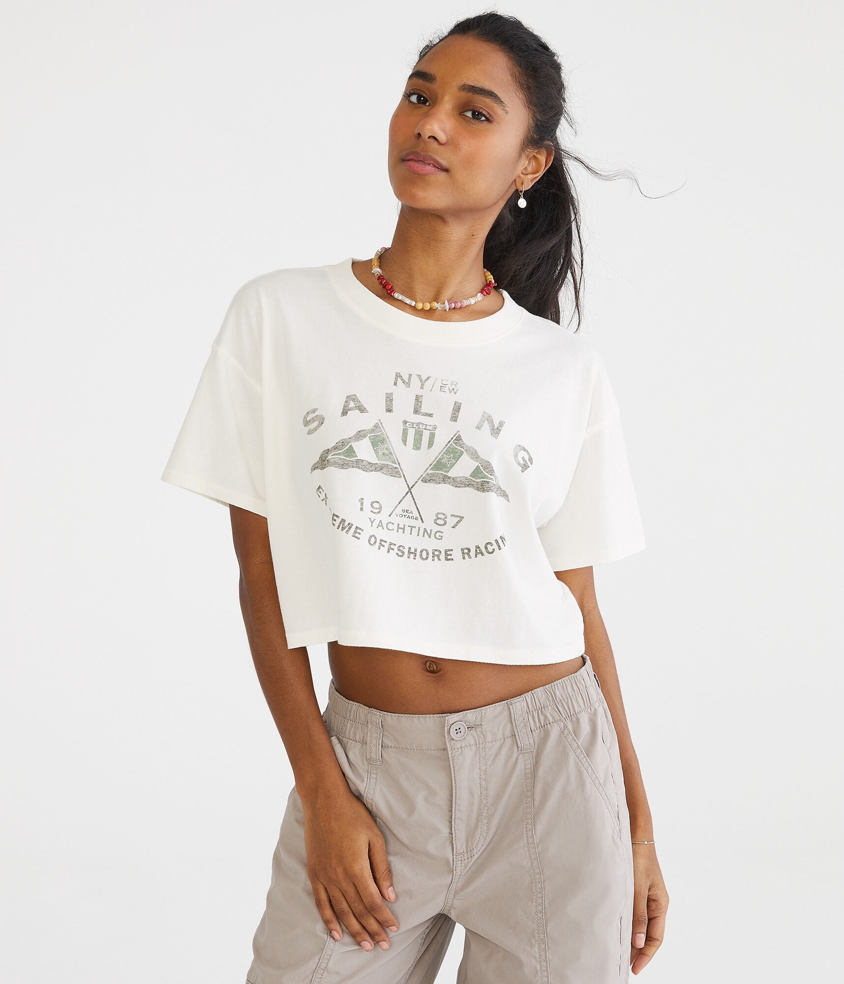 Sailing Club Cropped Boyfriend Graphic Tee