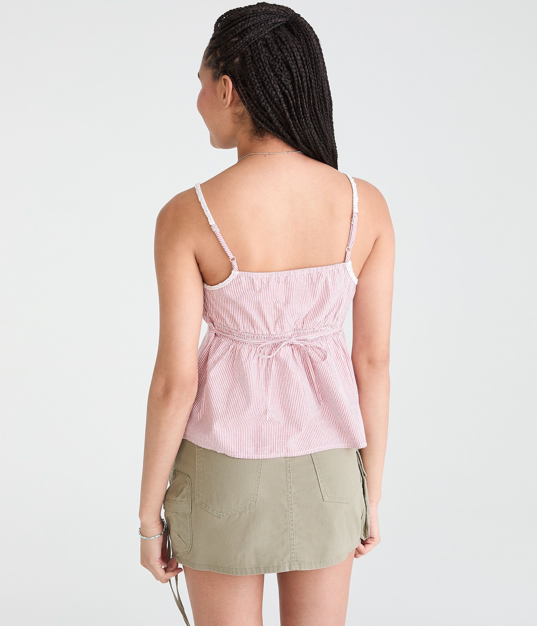 Yarn-Dyed Stripe Lace-Trim Cami
