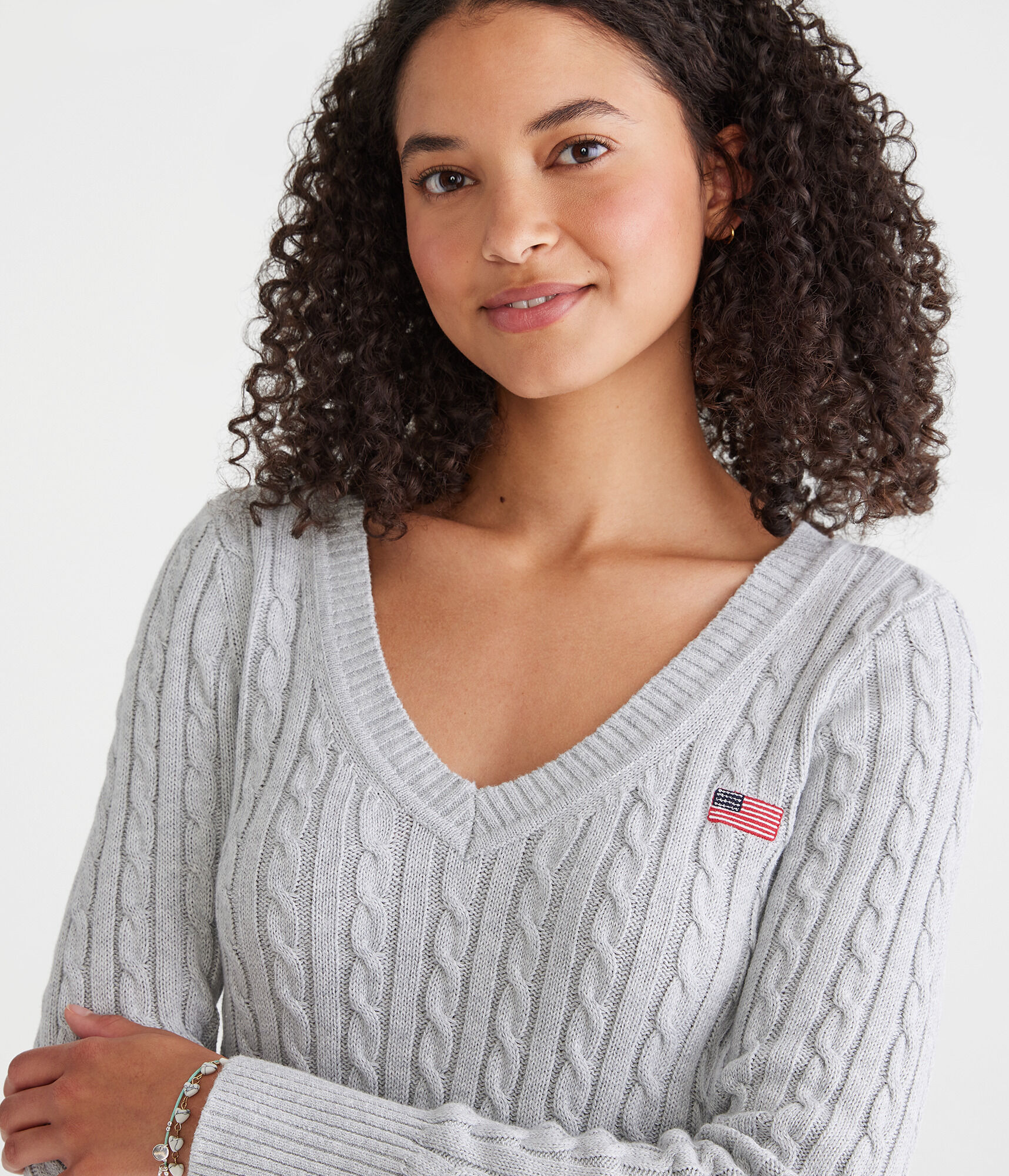 American Flag Cable V-Neck Sweater