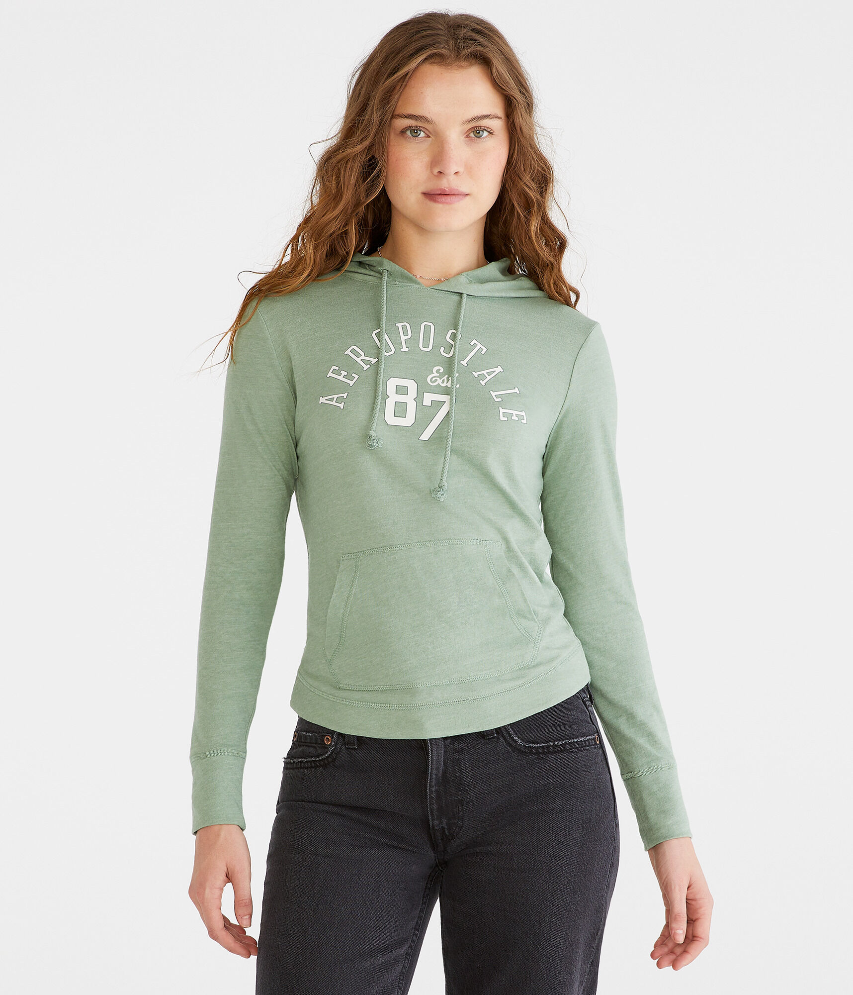 Long Sleeve Aeropostale 87 Hooded Graphic Tee