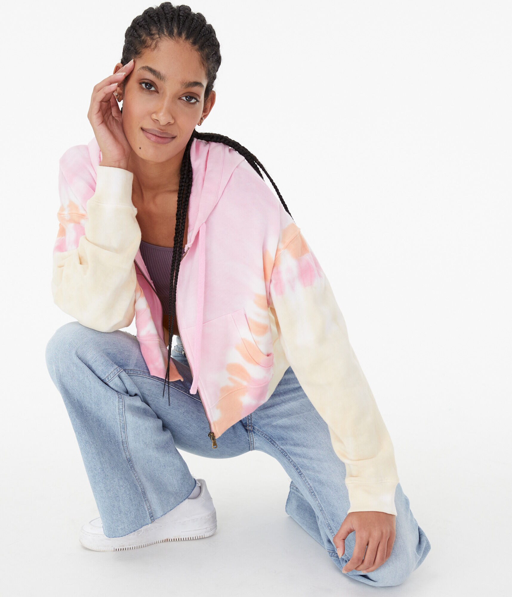 Slouchy Tie-Dye Full-Zip Hoodie