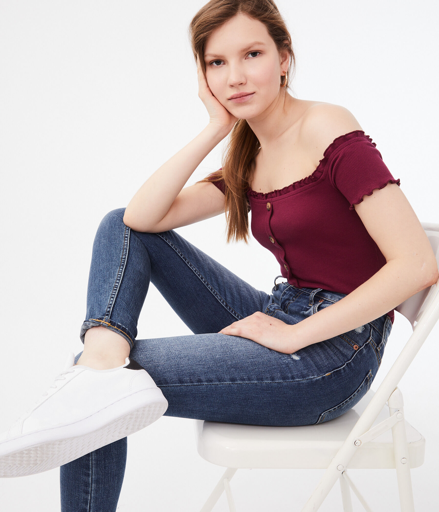 トップス andequal volume off shoulder blouse Seriously Soft Buttoned Off-The-Shoulder Top