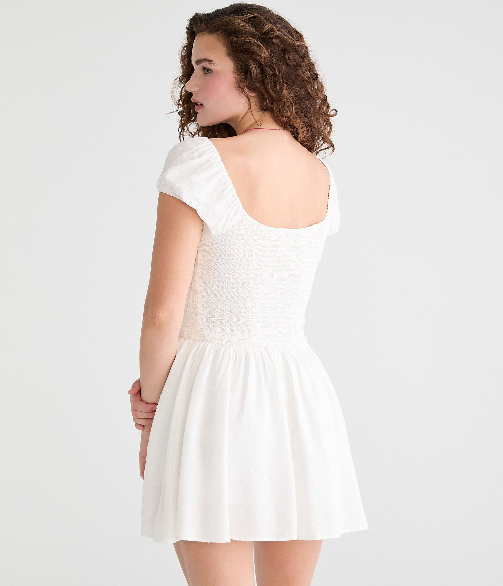 Swiss Dot Drop-Waist Mini Dress