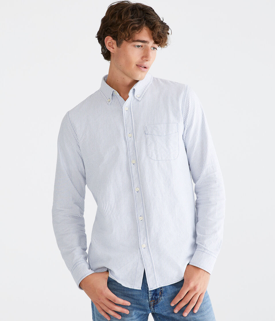 Long Sleeve Vertical Stripe Oxford Shirt