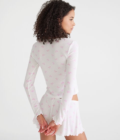 Long Sleeve Printed Cropped Scoop-Neck Sleep Tee Long Sleeve Printed Cropped Scoop-Neck Sleep Tee