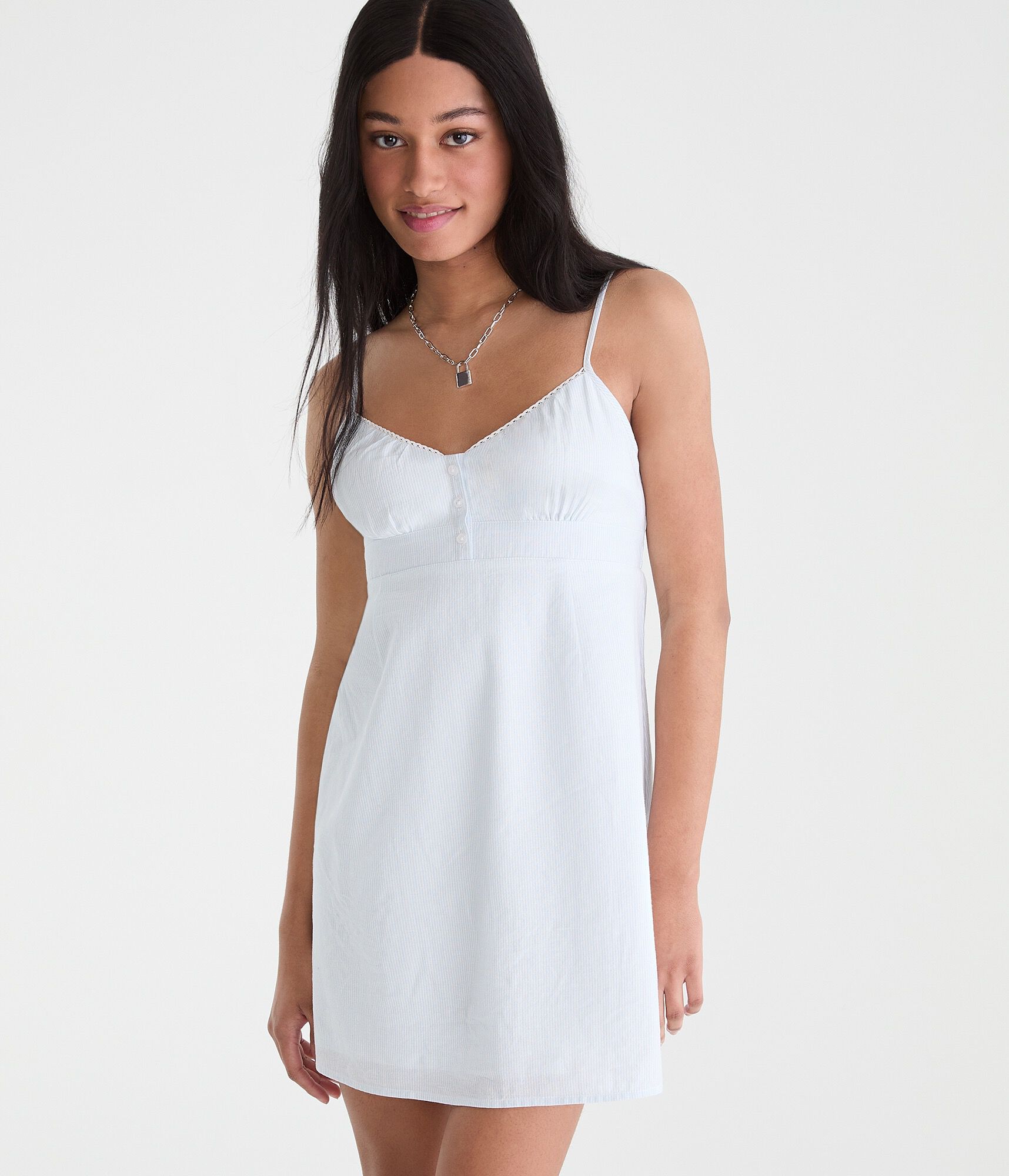Thin Stripe V-Neck Babydoll Mini Dress