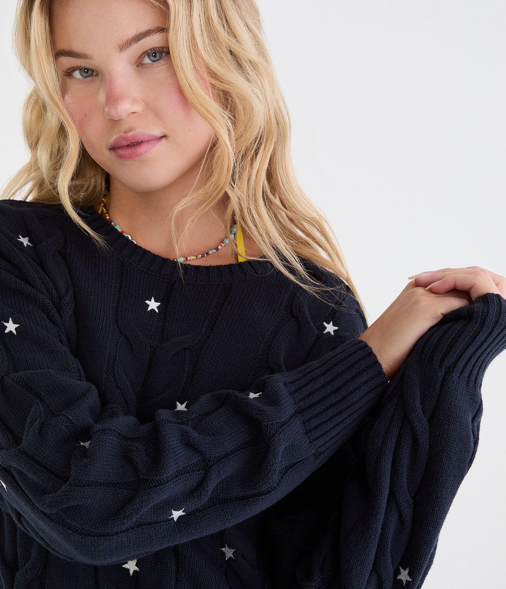 Stars Oversized Cable Crew Sweater
