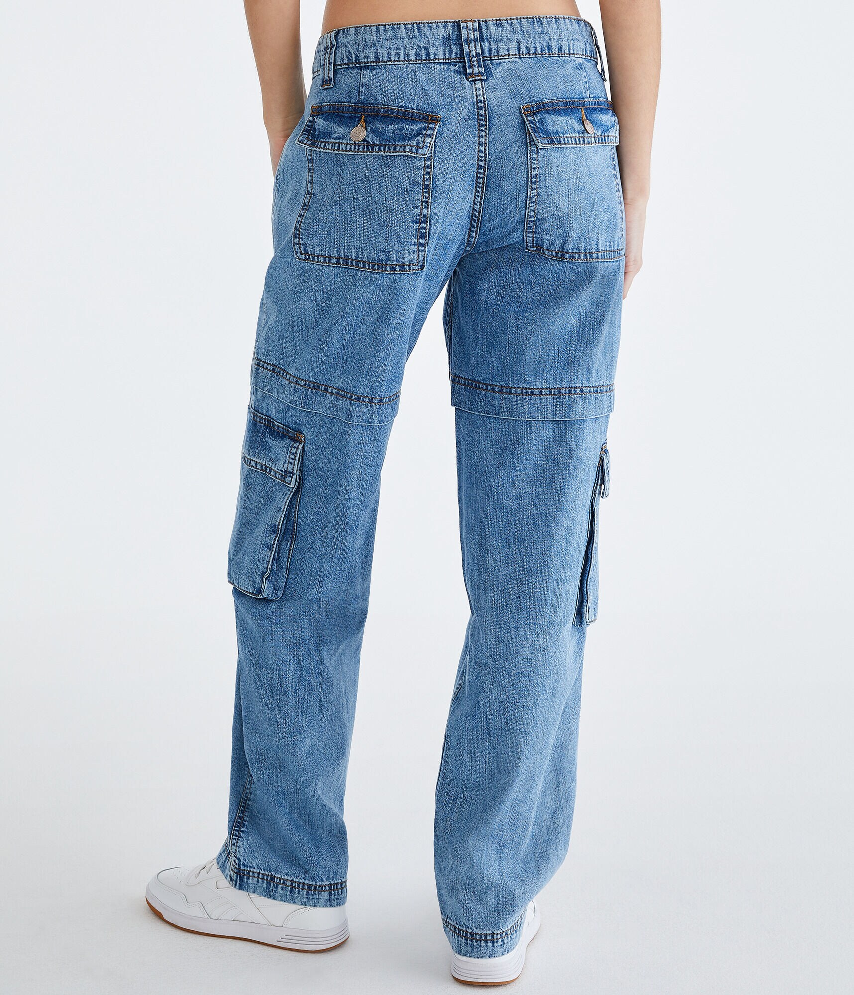 【Raucohouse】Urban wide parachute denim pants Low-Rise Denim Parachute Pants