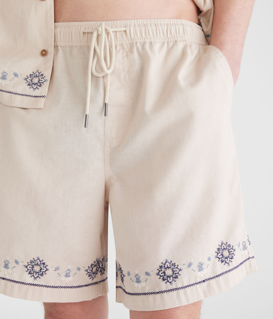 Floral Border All Day Linen Jogger Shorts 7"