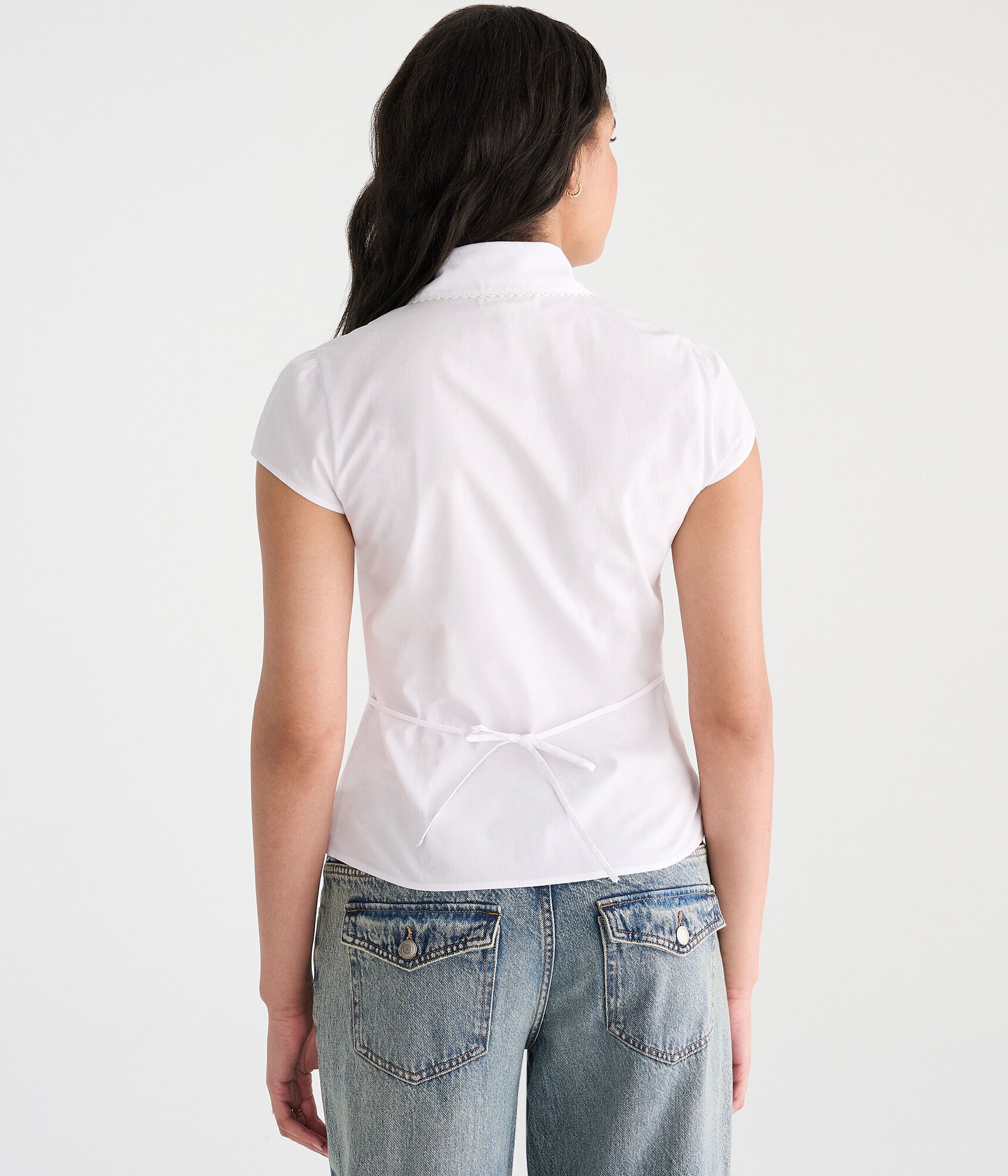Short Sleeve Peter Pan Tie-Back Blouse