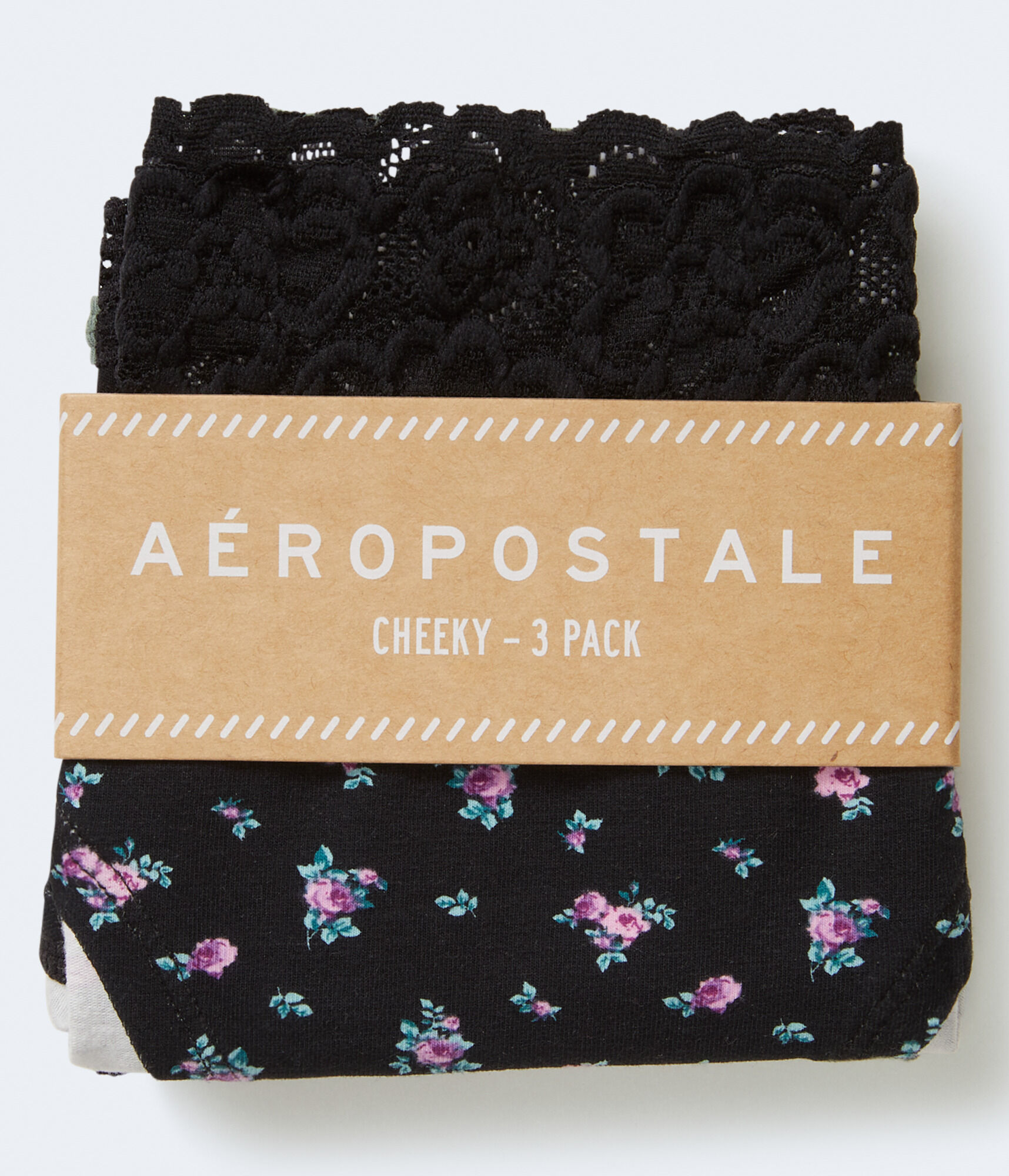 Printed &amp; Solid Lace-Trimmed Cheeky 3-Pack