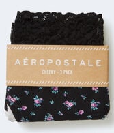 Printed & Solid Lace-Trimmed Cheeky 3-Pack