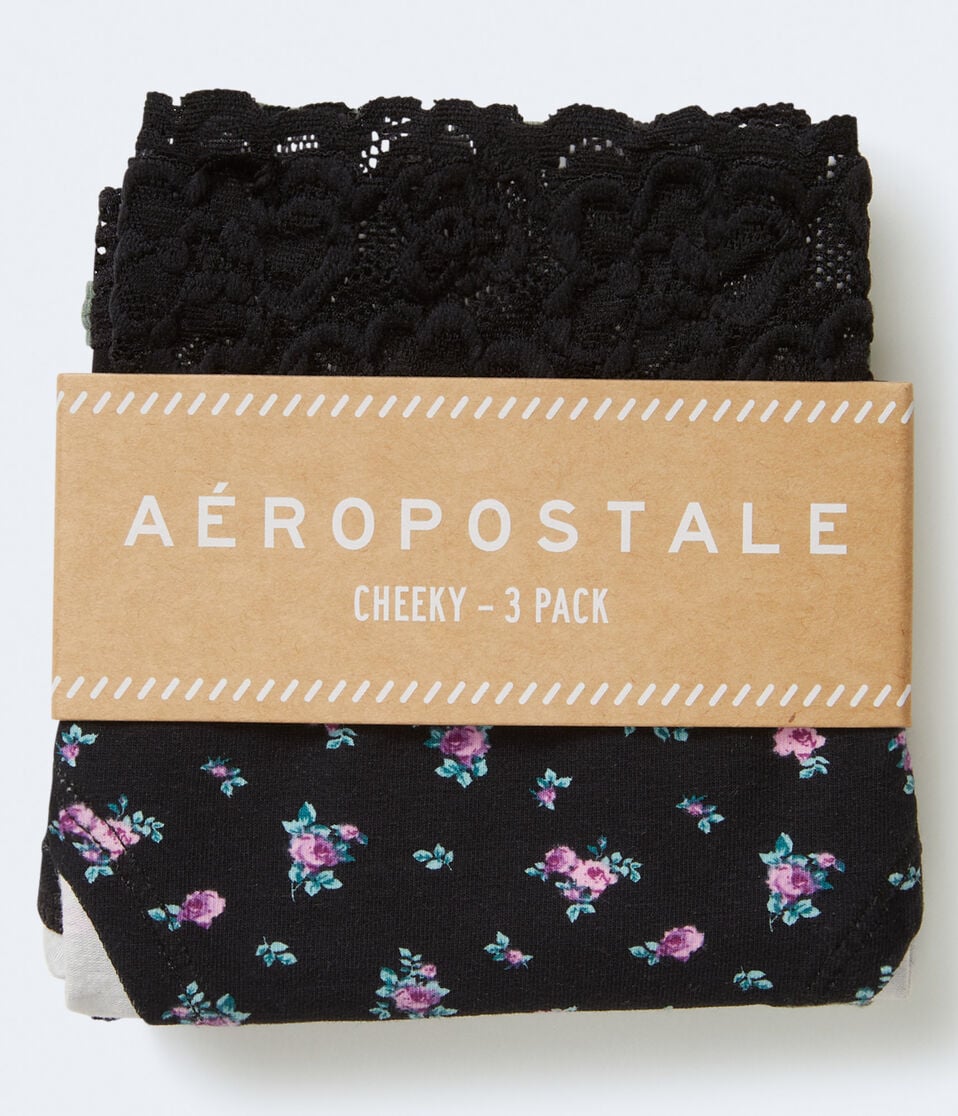 Printed & Solid Lace-Trimmed Cheeky 3-Pack