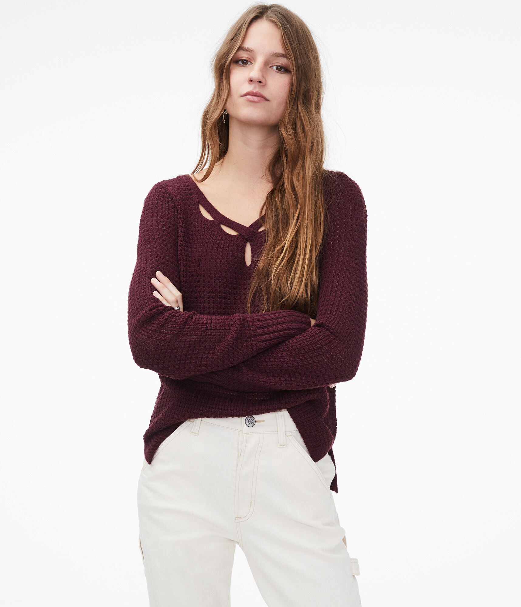 Crisscross Keyhole Sweater