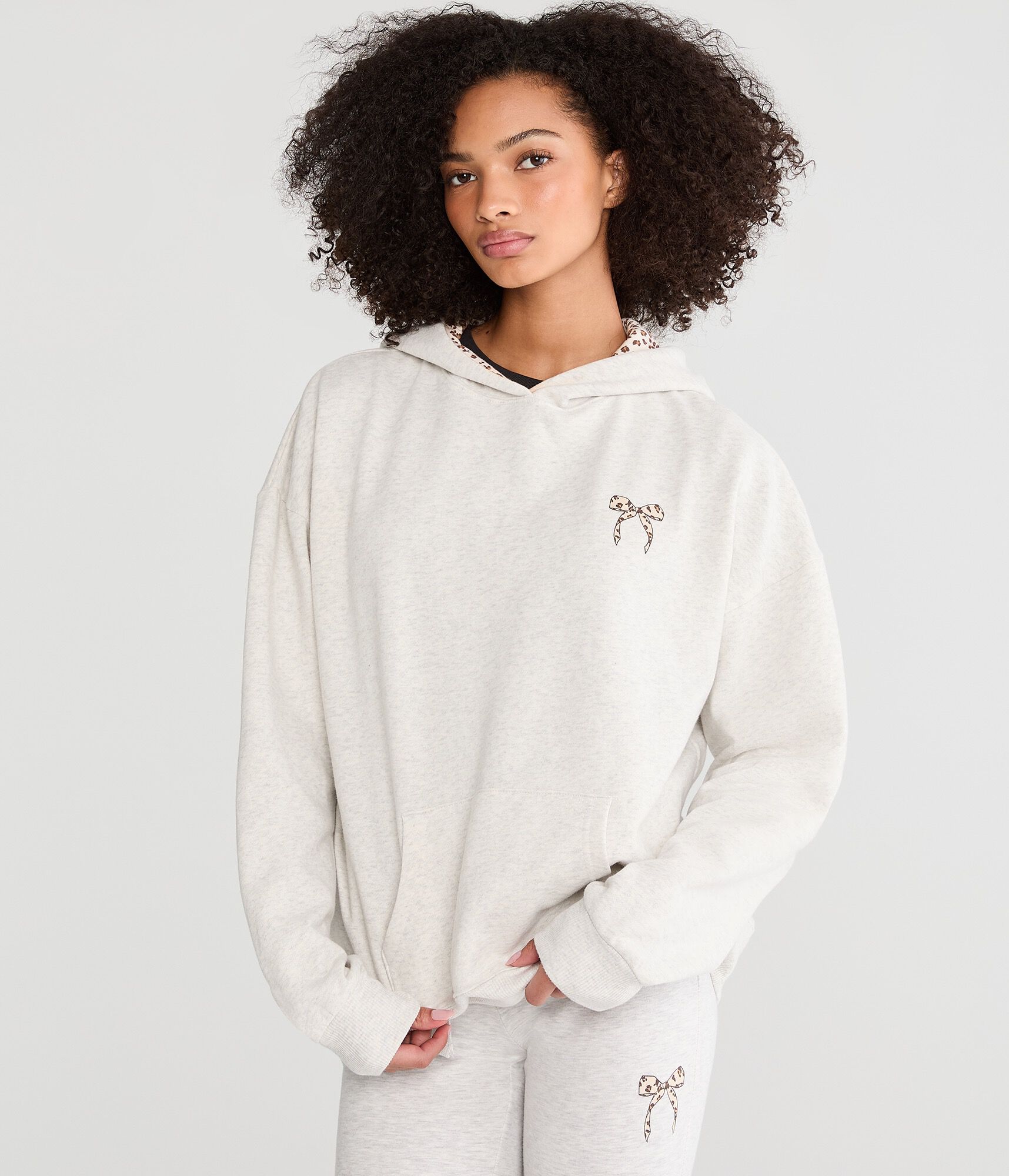 Cloud Soft Leopard Print Bow Oversized Pullover Hoodie