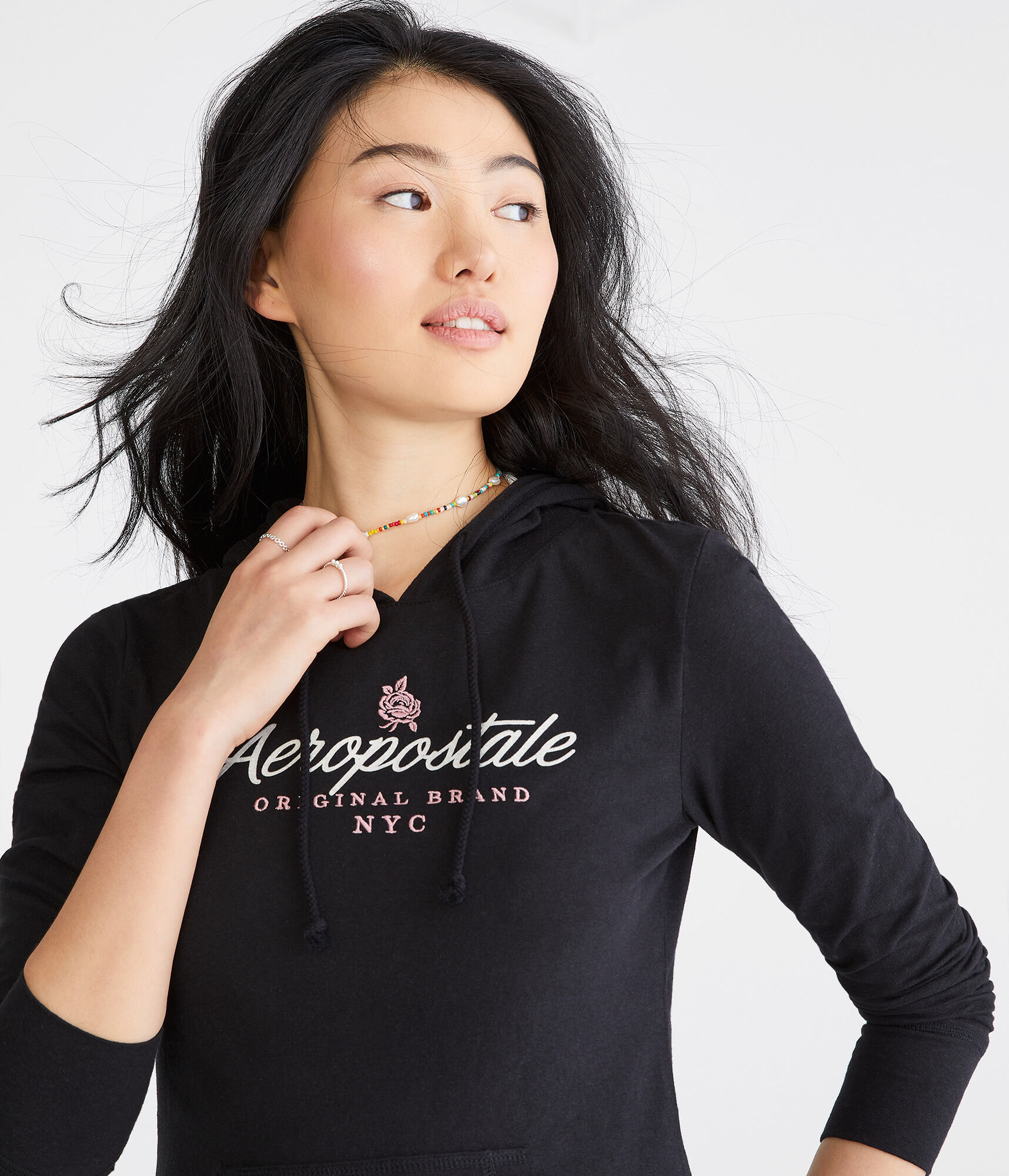 Long Sleeve Aeropostale Original Rose Hooded Graphic Tee